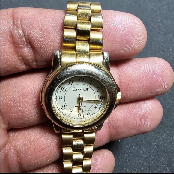 Carriage By Timex Indiglo Ladies Quartz Watch Date Just Gild Tone Working KK - Picture 5 of 9